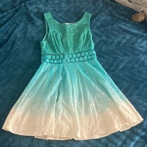 Free People Azure Blue Teal Cream Ombré Lace Mini Dress